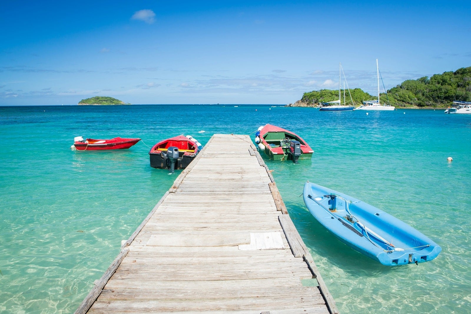 Caribbean Beach Jetty with Boats